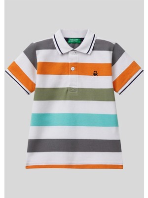 Benetton Çocuk Renkli Çizgili %100 Pamuk Polo Yaka Tişört