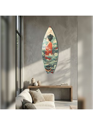 Decorita Sörf Tahtası Şekilli Modern Cam Tablo | Mistik Doğu | 33CM x 99,5cm