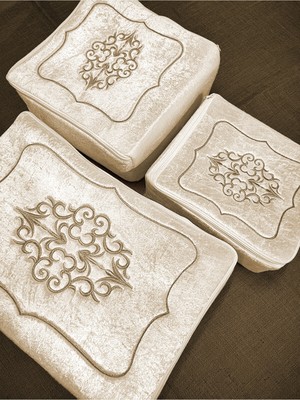 PremiumPort Kadife Kapuçino Renkli Çeyizlik Nişan Hurcu 3’lü Seti