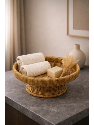 PremiumPort Hasır Rattan Meyve Sepeti, Ayaklı, Çok Amaçlı, 10X24CM