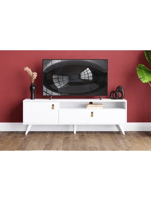Vivense Pera Tv Sehpası, 2 Kapaklı, Beyaz