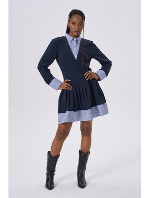 HANIQA Modern Stil Rahat Günlük Pileli Elbise