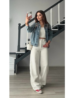 Elisin Beyaz Tensl Wide Leg Jean