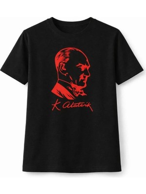 Mzp Kartan Kız Çocuk Atatürk Baskılı Tişört Kısa Kollu Bisiklet Yaka T-Shirt - Siyah