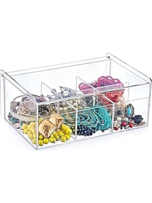 Şeffaf Kapaklı 6 Bölmeli Organizer Kutusu – Çay, Takı, Baharat, Aksesuar ve Küçük Eşyalar Için Düzenleyici Kutusu – 23×14×9 cm