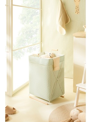 PremiumPort Katlanabilir Metal Destekli Beyaz Mint Dama Desenli Düzenleyici Sepet