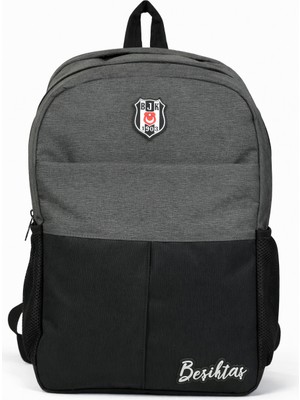 Beşiktaş Lisanslı Siyah Gri Melanj Sırt Çantası - 3 Bölmeli Laptop Gözlü Okul Çantası