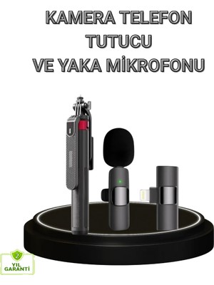 Astraltech Vlog ve Canlı Yayın Için Çift Yaka Mikrofonu ve Tripodlu Selfie Çubuğu Seti