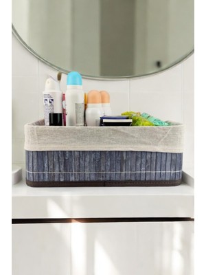 PremiumPort Büyük Boy Bambu Çok Amaçlı Saklama Kutusu, Gri, 33X23X12 cm