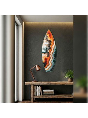 Decorita Sörf Tahtası Şekilli Modern Cam Tablo | Kehribar Yankısı | 33CM x 99,5cm