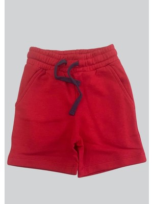 Benetton Logo Nakışlı Erkek Çocuk Kırmızı Penye Şort