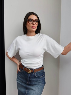 Esra Helvacı Yan Büzgülü Crop Tshirt
