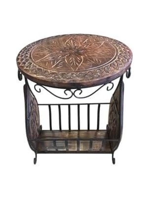 Otantik Çarşı Eskitme Ahşap Ferforje Sehpa Gazetelik