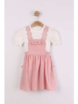 Joy Kids Kız Çocuk 2'li Rahat Elbise Oversize Kalıp (2-5yaş) (Pembe-Beyaz)