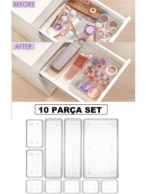 PremiumPort 10 Parça Çekmece Organizer Seti, Takı ve Kozmetik Düzenleyici