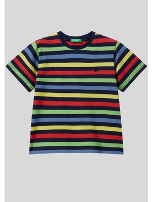 Benetton Logo Nakışlı Çok Renkli Çizgili Çocuk T-Shirt