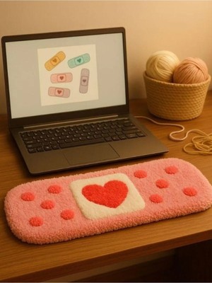 Caelia Özel Tasarım El Yapımı Klavye Halısı Mousepad Pembe Yarabandı