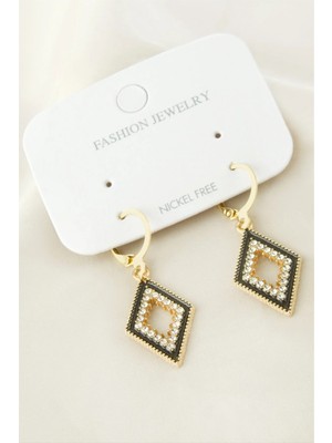 Pileli Store Oval Taşlı Metal Küpe