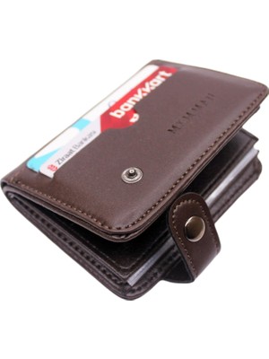 Mkm Man Kahverengi Dikey Cüzdan & Kartlık Şeffaf Kart Bölmeleriyle Şık Tasarımlı Küçük Boy