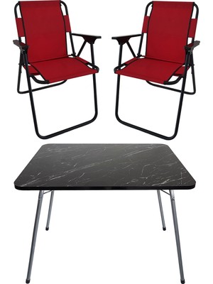 Bofigo Katlanır Masa ve 2 Kırmızı Sandalye Seti 60X80 cm Granit Desenli, Dayanıklı Polyester Yapı