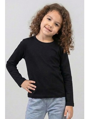 Waka Waka Kids Store Kız Çocuk Bisiklet Yaka Uzun Kollu Basic Penye Tişört