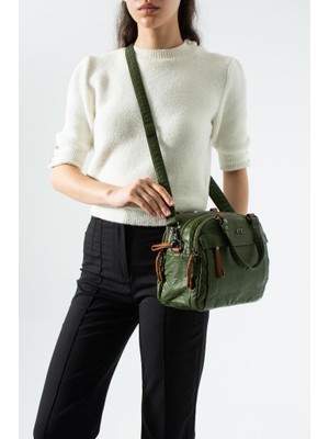 Baginn Retro Vegan Deri Günlük Kadın Postacı Çanta Çapraz Askılı Omuz Çantası Yıkama Suni Deri 27*23 cm