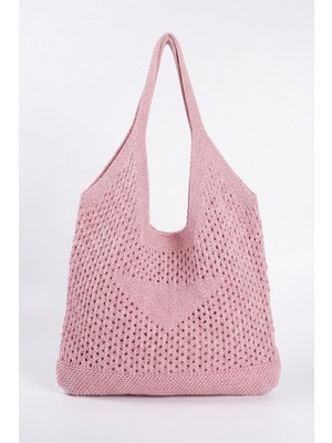 Bahels Kadın Pembe File Örgü Model Plaj, Shopper Tote Çanta, Omuz Çantası