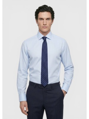 Ramsey Mavi Düz Uzun Dokuma Klasik %100 Pamuk Gömlek