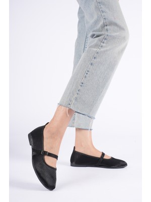 Abba Kadın Günlük Saten Siyah Bantlı Babet