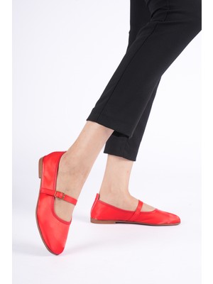 Abba Kadın Günlük Saten Kırmızı Bantlı Babet