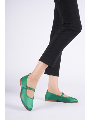 Abba Kadın Günlük Saten Yeşil Bantlı Babet