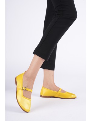 Abba Kadın Günlük Saten Sarı Bantlı Babet