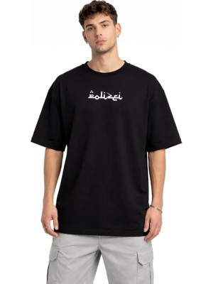 Lunelis Erkek Bisiklet Yaka Baskılı Kısa Kollu Tişört Streetwear Günlük Basic Pamuklu T-Shirt - Siyah