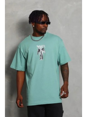 Lunelis Erkek Baskılı T-Shirt Kısa Kol Bisiklet Yaka Regular Fit Rahat Kalıp Günlük Tişört - Mint Yeşili