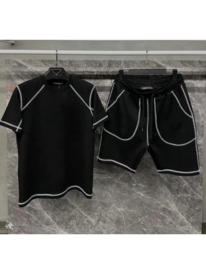 Unisex Karoyaka Dikişli Şortlu Takım - Siyah