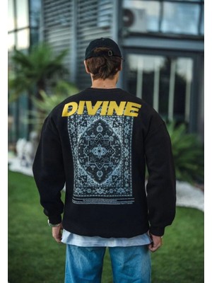 Kışlık Bisiklet Yaka Baskılı Sweatshirt - Siyah