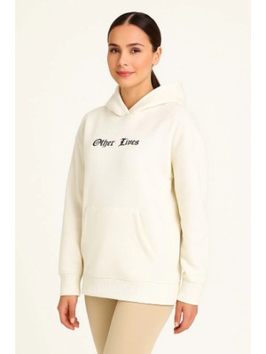Kapşonlu Sweatshirt – Oversize Üç Iplik Şardonlu Hoodie, “other Lives” Ön - Arka Baskılı, Kanguru Cepli, Kışlık Rahat Günlük Stil - Beyaz