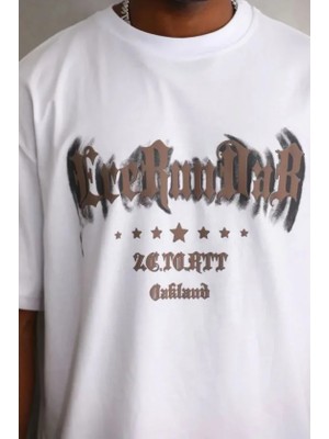 Erkek Baskılı T-Shirt Kısa Kol Bisiklet Yaka Regular Fit Rahat Kalıp Günlük Tişört - Beyaz