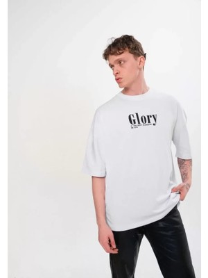 Unisex Bisiklet Yaka Baskılı Oversize T-Shirt - Siyah