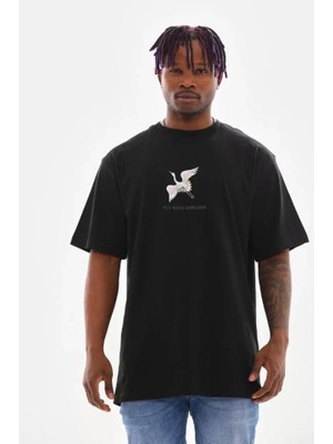 Unisex Baskılı Oversize T-Shirt - Siyah