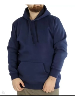 Erkek Uzun Kol Kapşonlu Basic Sweatshirt Hoodie - Lacivert