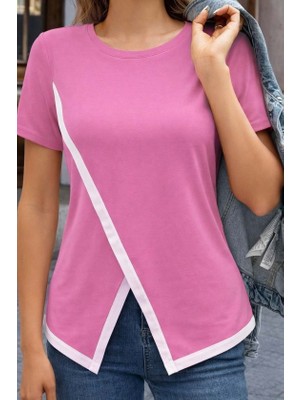 Kadın Kısa Kollu Bisiklet Yaka Viskon Bluz