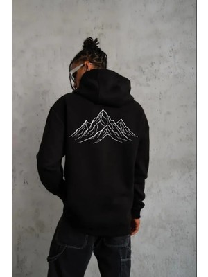 Erkek Nihilist Penguen Özel Tasarım Oversize Kapüşonlu Sweatshirt - Siyah