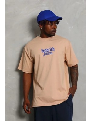 Erkek Baskılı T-Shirt Kısa Kol Bisiklet Yaka Regular Fit Rahat Kalıp Günlük Tişört - Bej