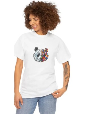 Unisex Bisiklet Yaka Baskılı T-Shirt - Beyaz