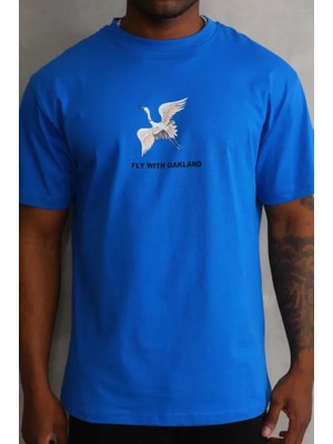 Unisex Baskılı Oversize T-Shirt - Mavi