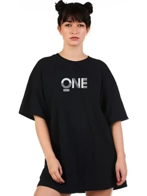 Unisex Baskılı Oversize T-Shirt - Siyah