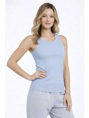 Fitilli Atlet Sıfır Yaka Slim Fit Arka Baskılı Spor Atlet - Bebek Mavisi