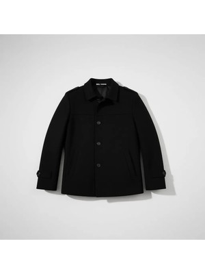 Gm Giyimarket Wish Klein Erkek Slim Fit Kısa Kaşe Kaban Siyah Uzun Kol Dokuma Malzeme ile Şık Tasarım