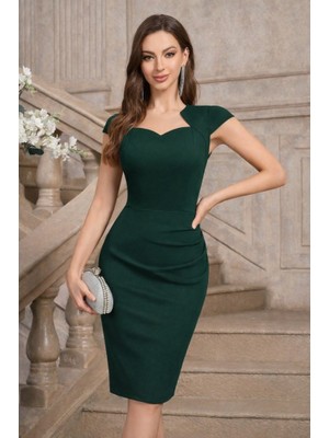 Kadın Kısa Kollu Yakası Asimetrik Kısa Ithal Krep Elbise